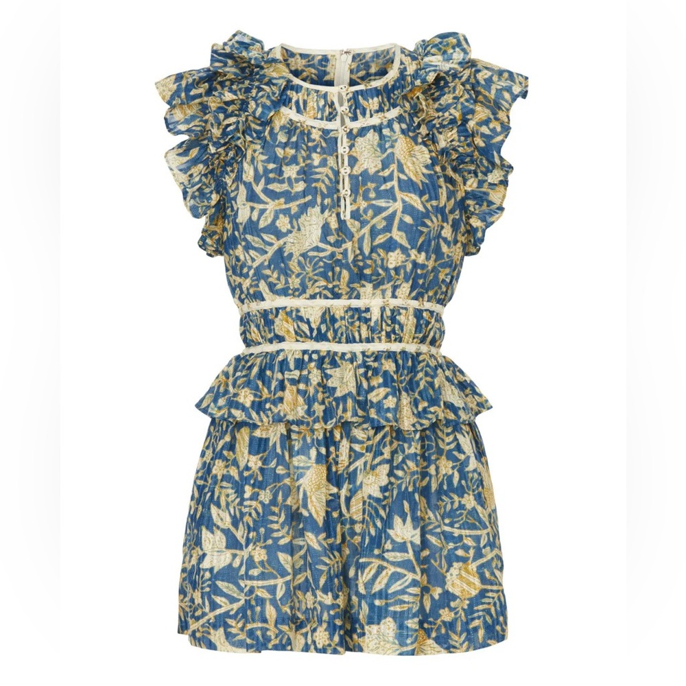 Ulla Johnson || Endah Playsuit Floral Ruffle Romper‎ Blue Yellow 12